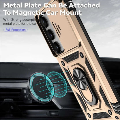 For Samsung Galaxy S23 Case Slide Camera Lid PC+TPU Phone Cover with Kickstand