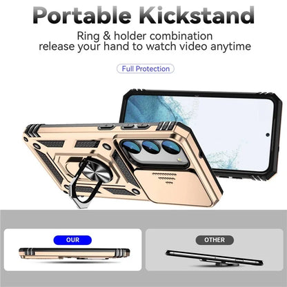 For Samsung Galaxy S23 Case Slide Camera Lid PC+TPU Phone Cover with Kickstand