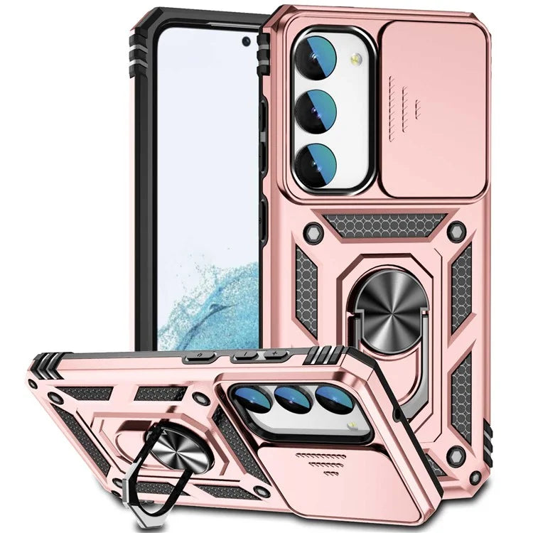 For Samsung Galaxy S23 Case Slide Camera Lid PC+TPU Phone Cover with Kickstand