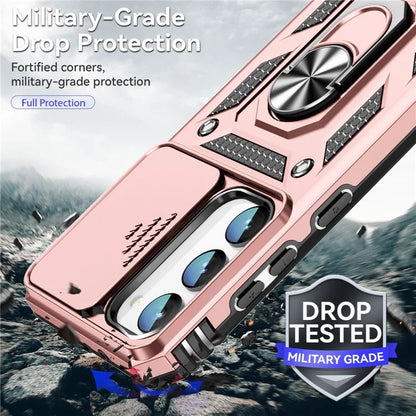 For Samsung Galaxy S23 Case Slide Camera Lid PC+TPU Phone Cover with Kickstand