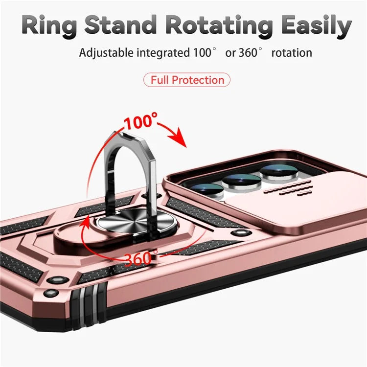 For Samsung Galaxy S23 Case Slide Camera Lid PC+TPU Phone Cover with Kickstand