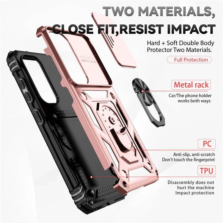 For Samsung Galaxy S23 Case Slide Camera Lid PC+TPU Phone Cover with Kickstand