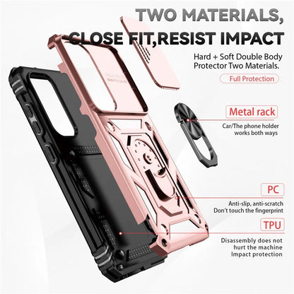 For Samsung Galaxy S23 Case Slide Camera Lid PC+TPU Phone Cover with Kickstand