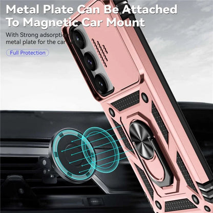 For Samsung Galaxy S23 Case Slide Camera Lid PC+TPU Phone Cover with Kickstand