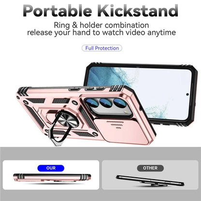 For Samsung Galaxy S23 Case Slide Camera Lid PC+TPU Phone Cover with Kickstand