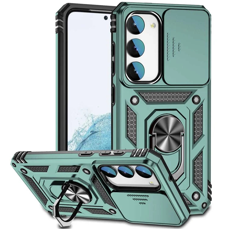 For Samsung Galaxy S23 Case Slide Camera Lid PC+TPU Phone Cover with Kickstand