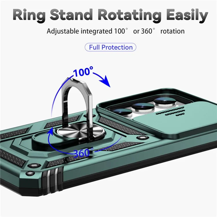 For Samsung Galaxy S23 Case Slide Camera Lid PC+TPU Phone Cover with Kickstand