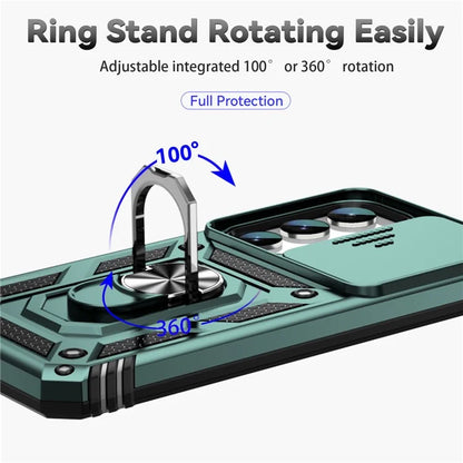For Samsung Galaxy S23 Case Slide Camera Lid PC+TPU Phone Cover with Kickstand