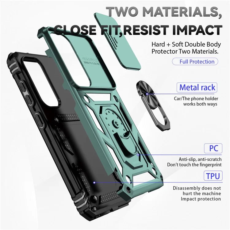 For Samsung Galaxy S23 Case Slide Camera Lid PC+TPU Phone Cover with Kickstand