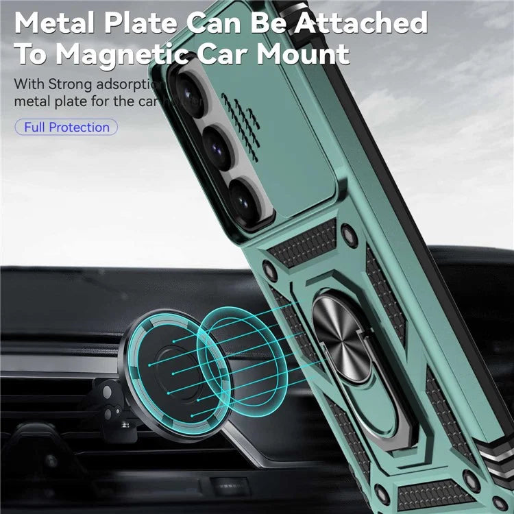 For Samsung Galaxy S23 Case Slide Camera Lid PC+TPU Phone Cover with Kickstand