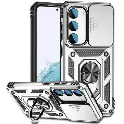 For Samsung Galaxy S23 Case Slide Camera Lid PC+TPU Phone Cover with Kickstand