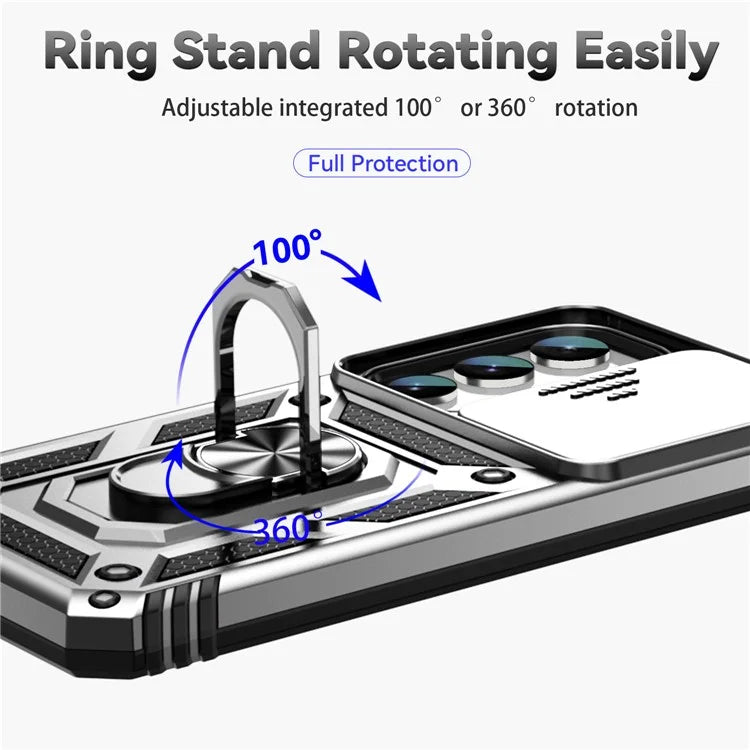 For Samsung Galaxy S23 Case Slide Camera Lid PC+TPU Phone Cover with Kickstand