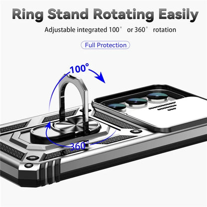 For Samsung Galaxy S23 Case Slide Camera Lid PC+TPU Phone Cover with Kickstand