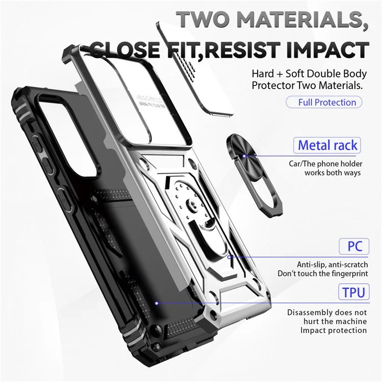 For Samsung Galaxy S23 Case Slide Camera Lid PC+TPU Phone Cover with Kickstand