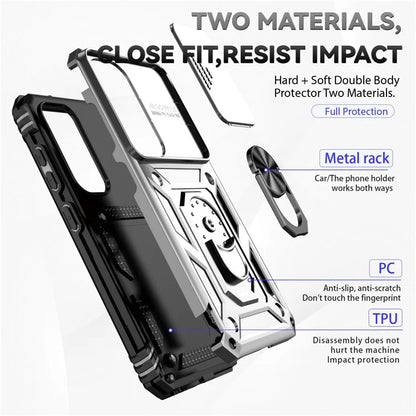 For Samsung Galaxy S23 Case Slide Camera Lid PC+TPU Phone Cover with Kickstand