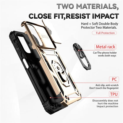 For Samsung Galaxy A14 5G / A14 4G Case PC+TPU Slide Camera Protector Phone Cover with Kickstand
