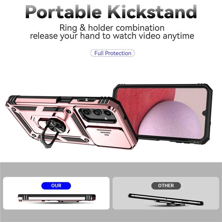For Samsung Galaxy A14 5G / A14 4G Case PC+TPU Slide Camera Protector Phone Cover with Kickstand