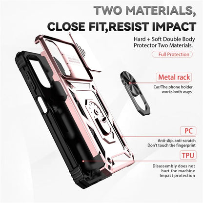 For Samsung Galaxy A14 5G / A14 4G Case PC+TPU Slide Camera Protector Phone Cover with Kickstand