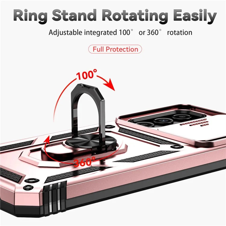 For Samsung Galaxy A14 5G / A14 4G Case PC+TPU Slide Camera Protector Phone Cover with Kickstand