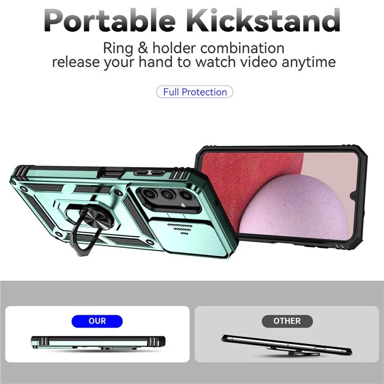 For Samsung Galaxy A14 5G / A14 4G Case PC+TPU Slide Camera Protector Phone Cover with Kickstand