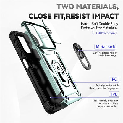 For Samsung Galaxy A14 5G / A14 4G Case PC+TPU Slide Camera Protector Phone Cover with Kickstand