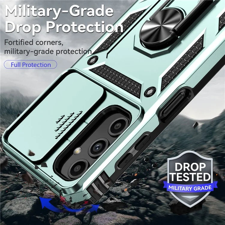 For Samsung Galaxy A14 5G / A14 4G Case PC+TPU Slide Camera Protector Phone Cover with Kickstand