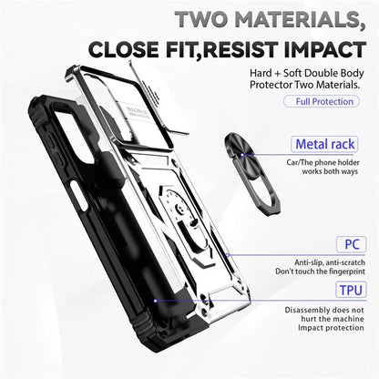 For Samsung Galaxy A14 5G / A14 4G Case PC+TPU Slide Camera Protector Phone Cover with Kickstand