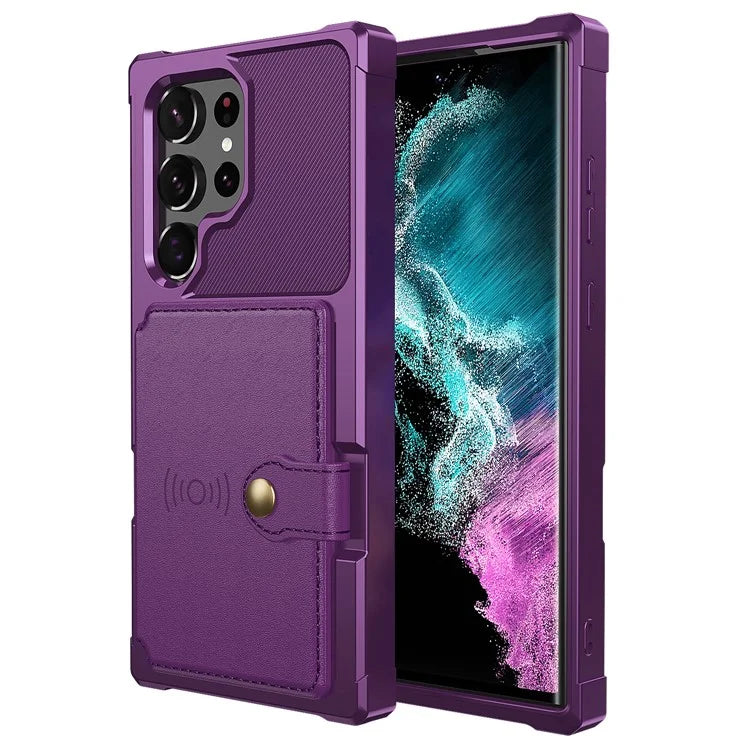 ZM03 For Samsung Galaxy S23 Ultra PU Leather Case Shockproof Card Slot Phone Cover with Magnetic Metal Sheet