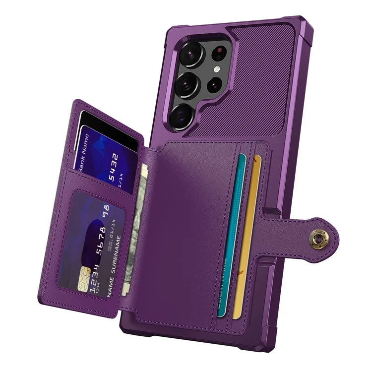 ZM03 For Samsung Galaxy S23 Ultra PU Leather Case Shockproof Card Slot Phone Cover with Magnetic Metal Sheet