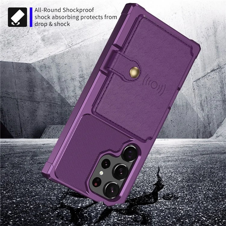ZM03 For Samsung Galaxy S23 Ultra PU Leather Case Shockproof Card Slot Phone Cover with Magnetic Metal Sheet