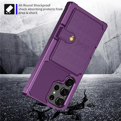 ZM03 For Samsung Galaxy S23 Ultra PU Leather Case Shockproof Card Slot Phone Cover with Magnetic Metal Sheet