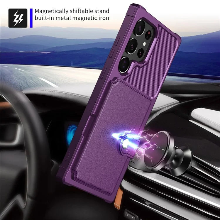 ZM03 For Samsung Galaxy S23 Ultra PU Leather Case Shockproof Card Slot Phone Cover with Magnetic Metal Sheet