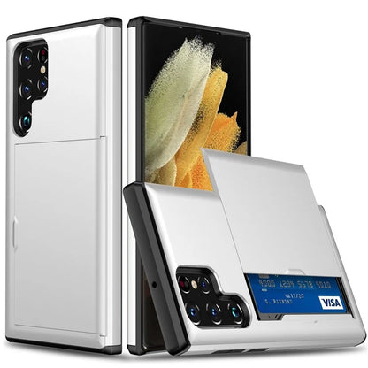 For Samsung Galaxy S23 Ultra Case Slide Card Holder TPU + PC Phone Cover