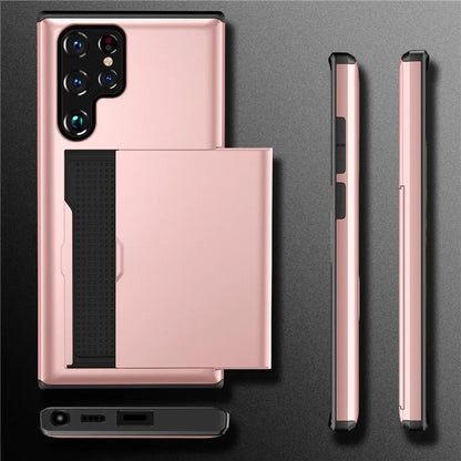 For Samsung Galaxy S23 Ultra Case Slide Card Holder TPU + PC Phone Cover