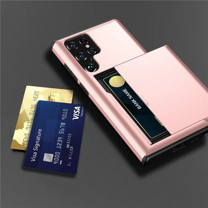 For Samsung Galaxy S23 Ultra Case Slide Card Holder TPU + PC Phone Cover