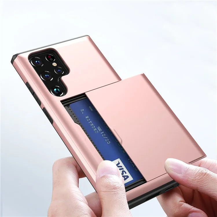 For Samsung Galaxy S23 Ultra Case Slide Card Holder TPU + PC Phone Cover