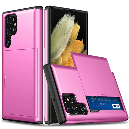 For Samsung Galaxy S23 Ultra Case Slide Card Holder TPU + PC Phone Cover