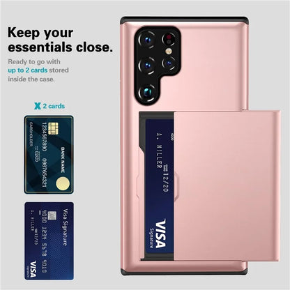 For Samsung Galaxy S23 Ultra Case Slide Card Holder TPU + PC Phone Cover