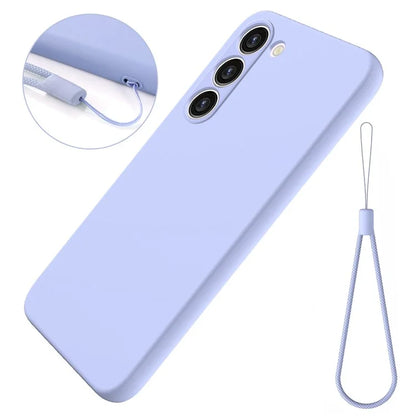 For Samsung Galaxy S23+ Case, Liquid Silicone + Soft Lining Anti-drop Phone Cover with Strap