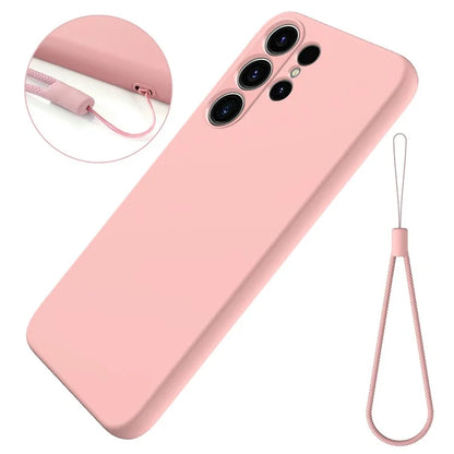 For Samsung Galaxy S23 Ultra Case Liquid Silicone + Soft Lining Scratch Proof Phone Cover with Strap