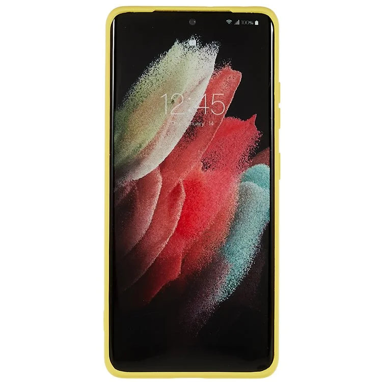 For Samsung Galaxy S21 Ultra 5G Soft TPU Phone Case Liquid Silicone Texture Arc Edge 2.0mm Thick Anti-Scratch Cover