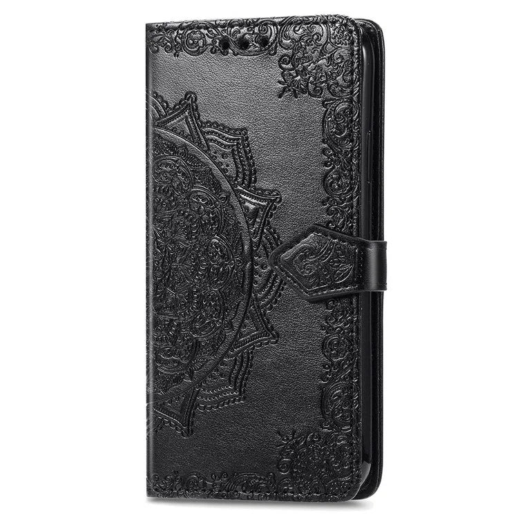For Samsung Galaxy S23 Ultra Embossed Mandala Pattern Phone Case Stand Shockproof PU Leather Wallet Folio Cover with Strap