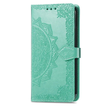For Samsung Galaxy S23 Ultra Embossed Mandala Pattern Phone Case Stand Shockproof PU Leather Wallet Folio Cover with Strap