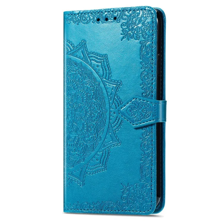 For Samsung Galaxy S23 Ultra Embossed Mandala Pattern Phone Case Stand Shockproof PU Leather Wallet Folio Cover with Strap