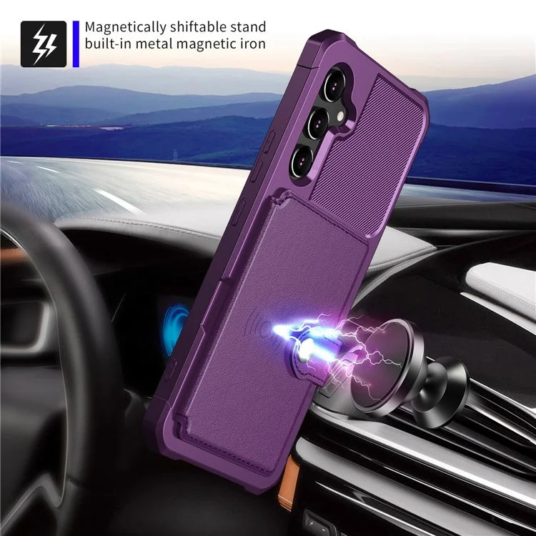 ZM03 For Samsung Galaxy A54 5G Case with Magnetic Metal Sheet PU Leather Coated TPU Card Holder Phone Cover