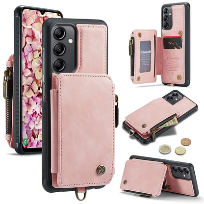 CASEME C20 Series Phone Case for Samsung Galaxy A14 5G / A14 4G RFID Blocking Zipper Pocket Kickstand Wallet Cover with Strap