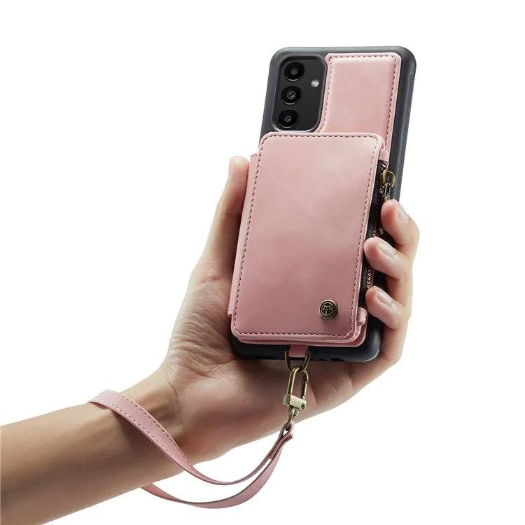 CASEME C20 Series Phone Case for Samsung Galaxy A14 5G / A14 4G RFID Blocking Zipper Pocket Kickstand Wallet Cover with Strap