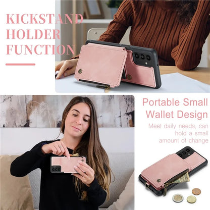 CASEME C20 Series Phone Case for Samsung Galaxy A14 5G / A14 4G RFID Blocking Zipper Pocket Kickstand Wallet Cover with Strap