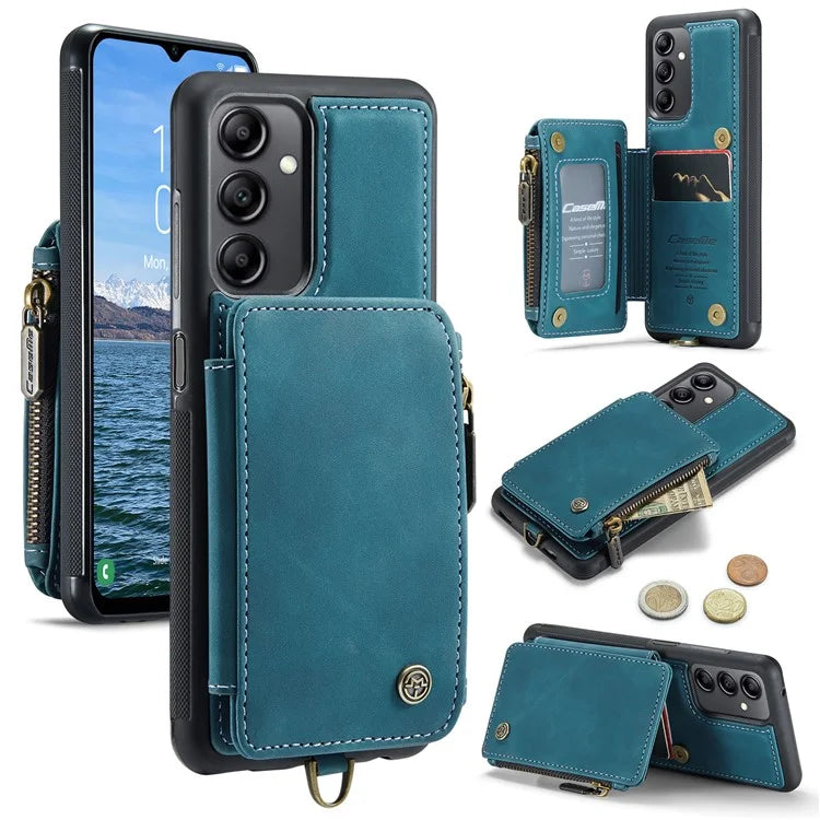 CASEME C20 Series Phone Case for Samsung Galaxy A14 5G / A14 4G RFID Blocking Zipper Pocket Kickstand Wallet Cover with Strap