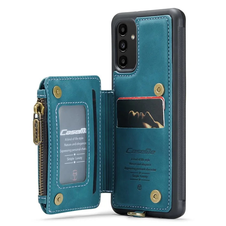 CASEME C20 Series Phone Case for Samsung Galaxy A14 5G / A14 4G RFID Blocking Zipper Pocket Kickstand Wallet Cover with Strap